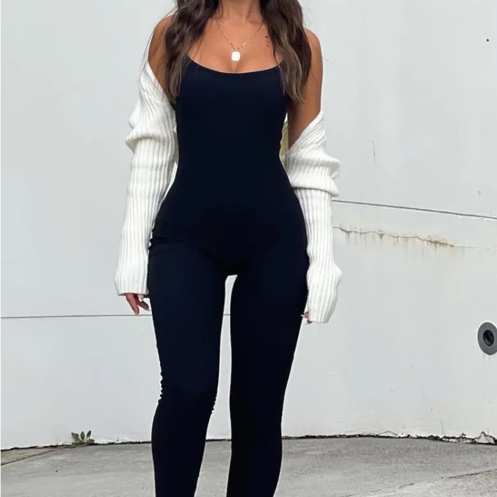 White Fox Life Is Short Ribbed Jumpsuit